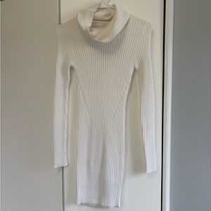 Elegant White Ribbed Sweater Dress